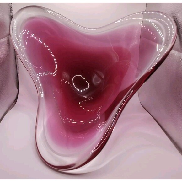 Vtg 1963 Paul Kedelv Signed Pink Flygsfor Art Glass "Coquille" Range 12" X 5.25" - Picture 1 of 16
